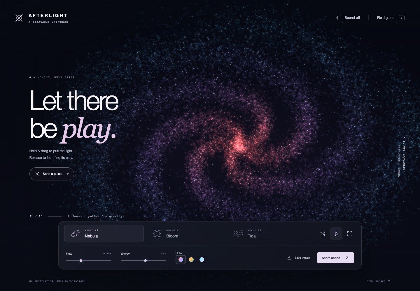 Afterlight's Nebula world, a luminous spiral of particles