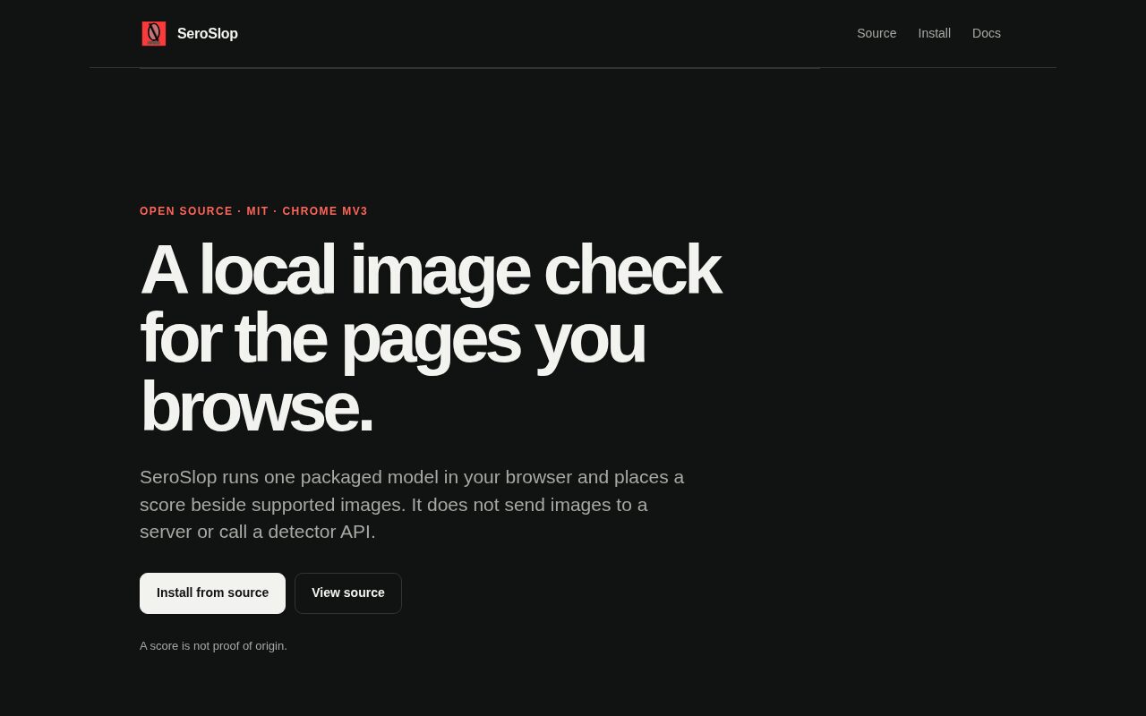 The SeroSlop page describing a local image check for the pages you browse